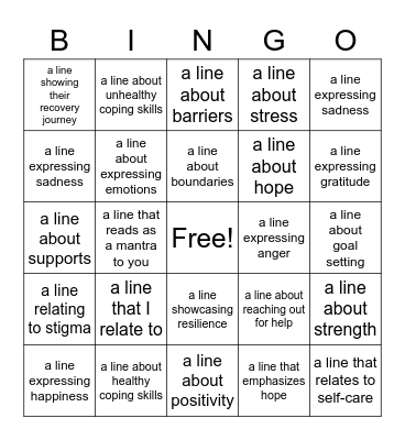 Lyric Discussion Bingo Card