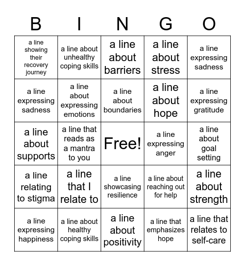 Lyric Discussion Bingo Card