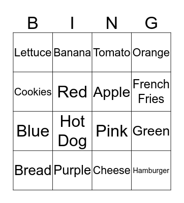 Food Bingo Card