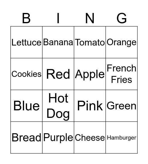 Food Bingo Card