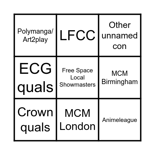 Cosplay Competitions Bingo Card