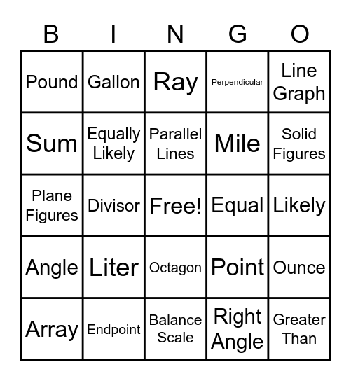 Math-O 4th Grade Bingo Card