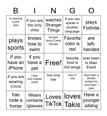 C  A  M  P   E  L  E  V  A  T  E Bingo Card