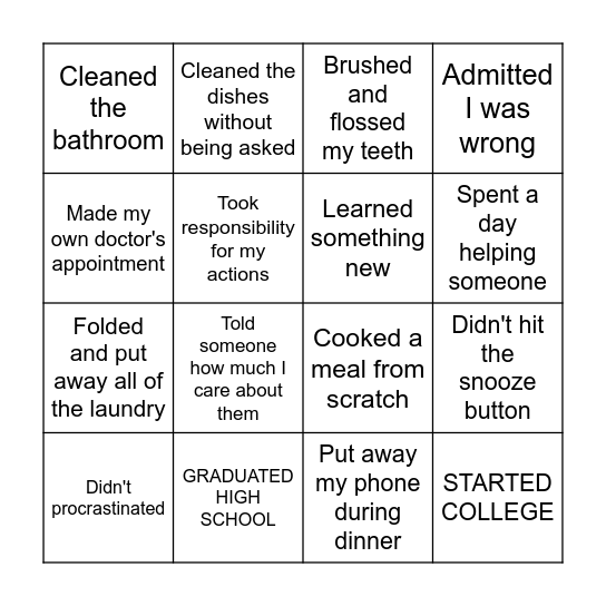 Adulting bingo! Bingo Card