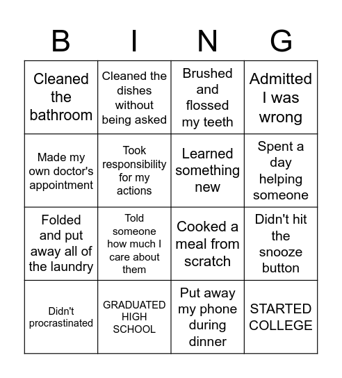 Adulting bingo! Bingo Card
