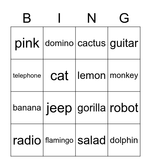 English is Fun Bingo Card