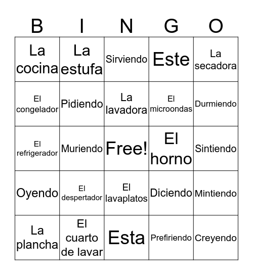 Spanish 2 Chapter 2 Bingo C Bingo Card