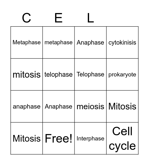 Cell Cycle Bingo Card