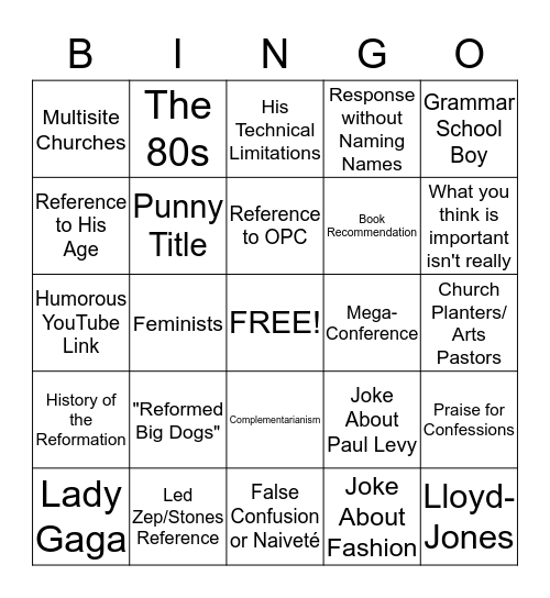 CARL TRUEMAN BINGO Card