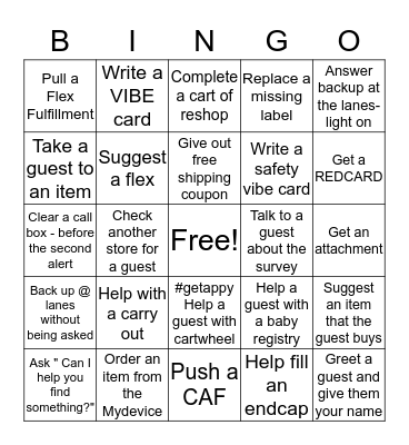 Sales Floor Bingo Card