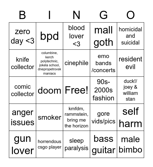 AXl @andrecanupickup:D Bingo Card