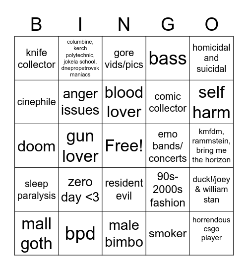 AXL @andrecanupickup :D Bingo Card