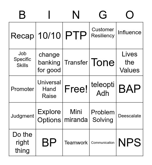 Capital One Bingo Card