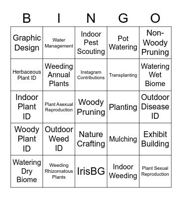 Garden Games Bingo Card