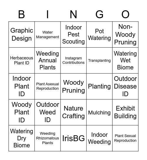 Garden Games Bingo Card