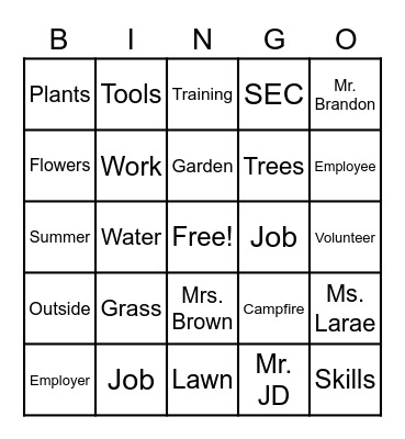 Groundskeeper Bingo Card