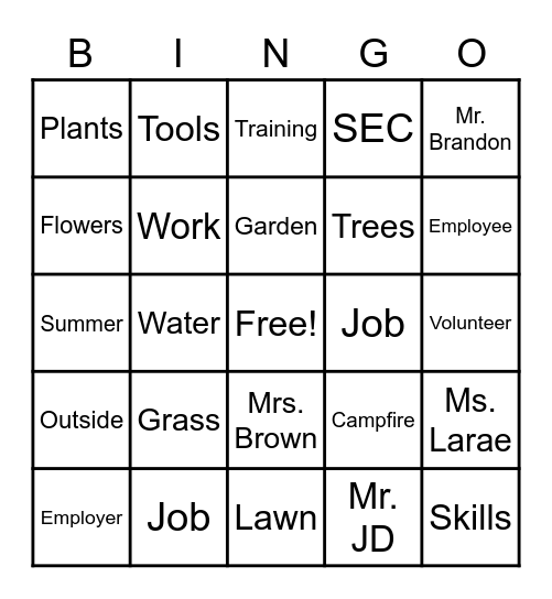 Groundskeeper Bingo Card