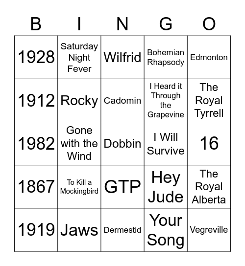 Galloway Seniors Bingo Card