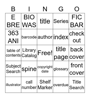 Library Vocabulary Bingo Card