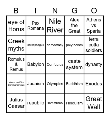 Ancient Civilizations Bingo Card