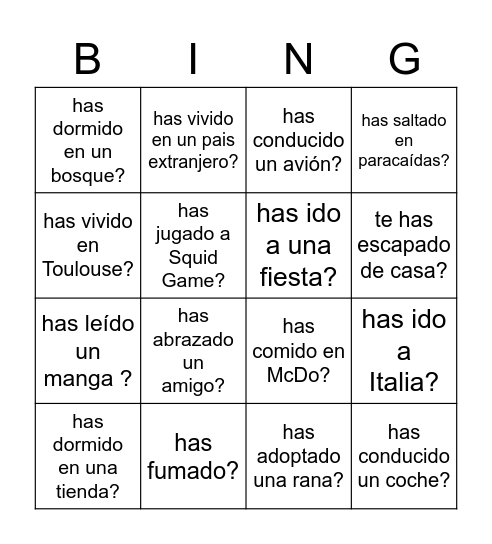 ¿Alguna vez ... Bingo Card