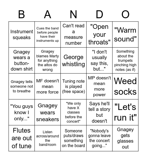 Gnagey Bingo Card