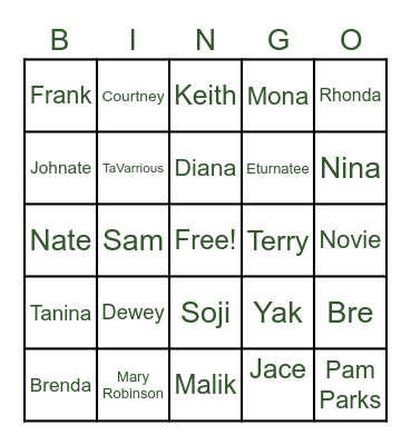 Hooper-Jackson Family Bingo Card