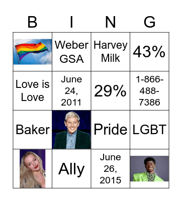 June is Pride Month Bingo Card