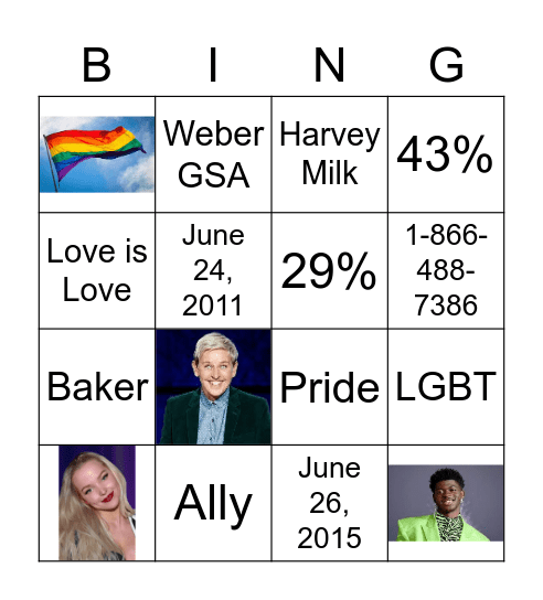 June is Pride Month Bingo Card