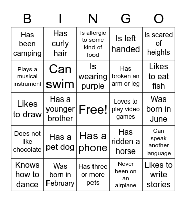 Get to Know You Bingo Card