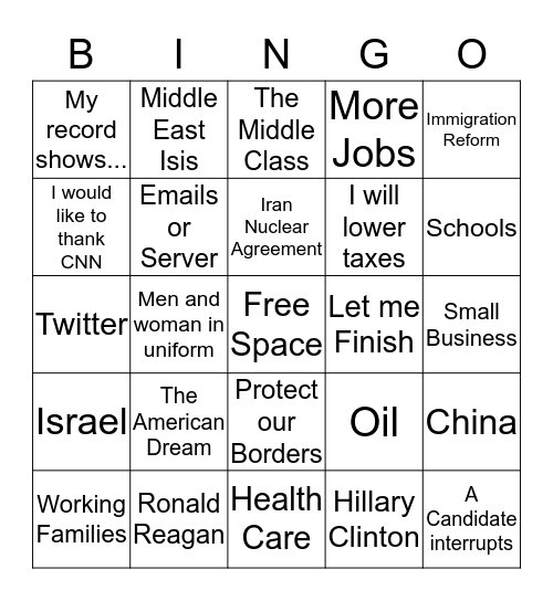 Mr. Wissink's Debate Bingo Card