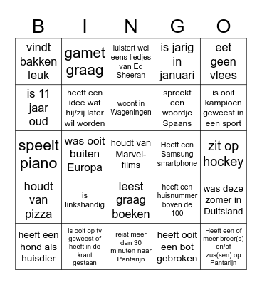 Kennismakingsbingo Card