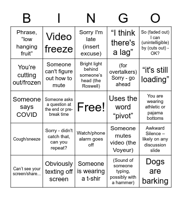 Remote Work Bingo Card
