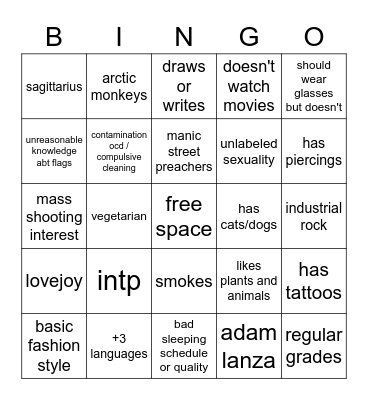milo @blarvine bingo Card