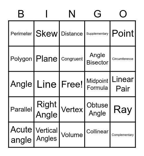 Tools of Geometry Bingo Card