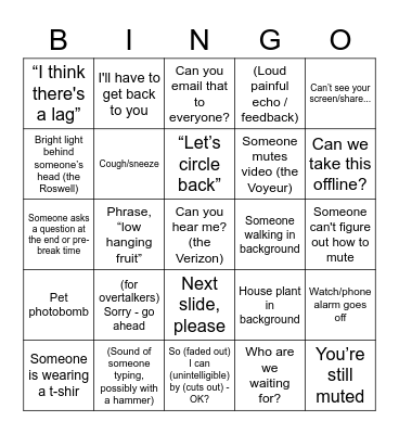 Remote Work Bingo Card