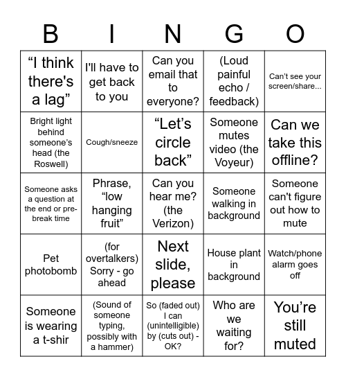 Remote Work Bingo Card