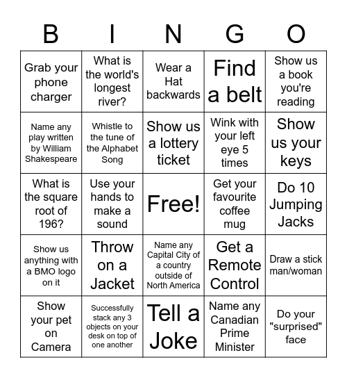 BESO Social Event Bingo Card