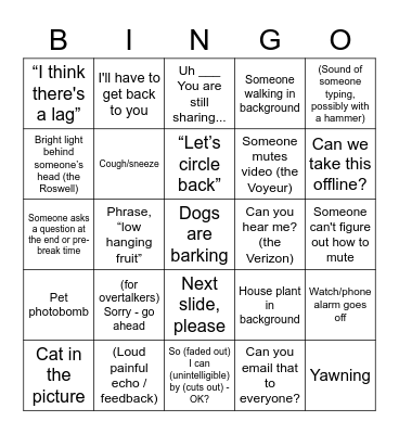 Remote Work Bingo Card