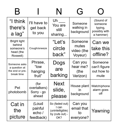 Remote Work Bingo Card