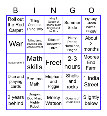 Bingo! Summer Learning Edition Bingo Card
