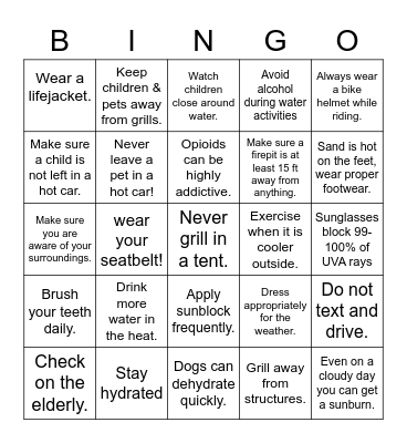 JULY Bingo Card