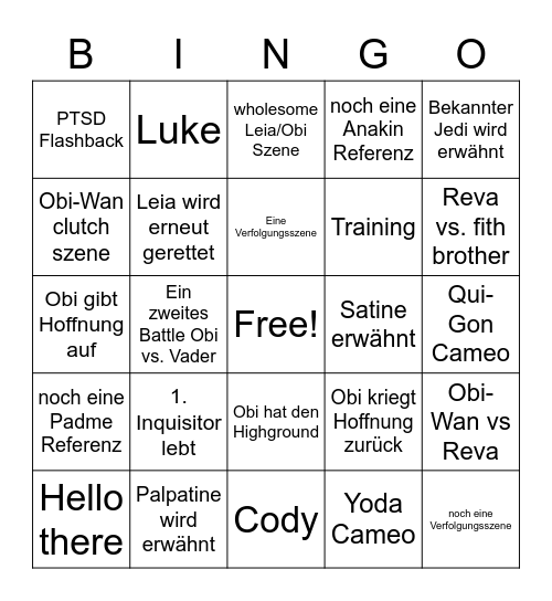 Obi-Wan Kenobi Bingo Card