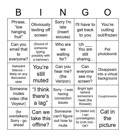 Remote Work Bingo Card