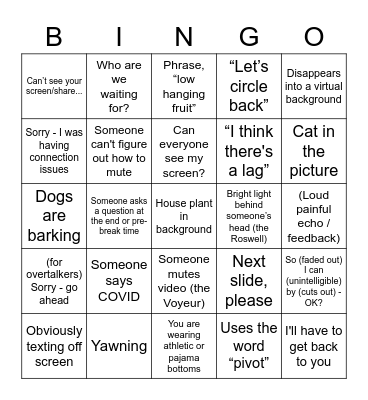 Remote Work Bingo Card