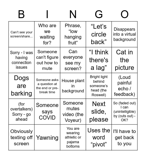 Remote Work Bingo Card