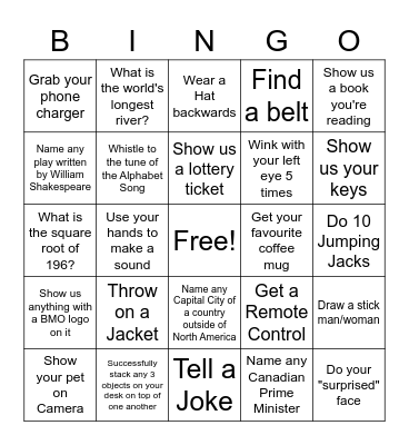 BESO Social Event Bingo Card