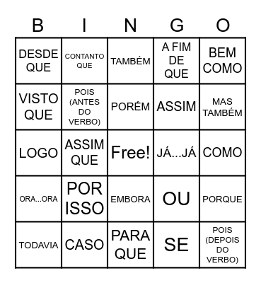 BINGO DAS CONJUNÇÕES Bingo Card