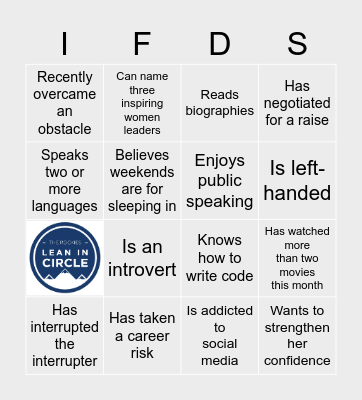 LEAN IN -  RTO EVENT Bingo Card