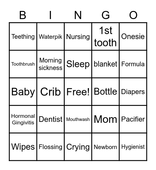 Baby & Dental Bingo Card